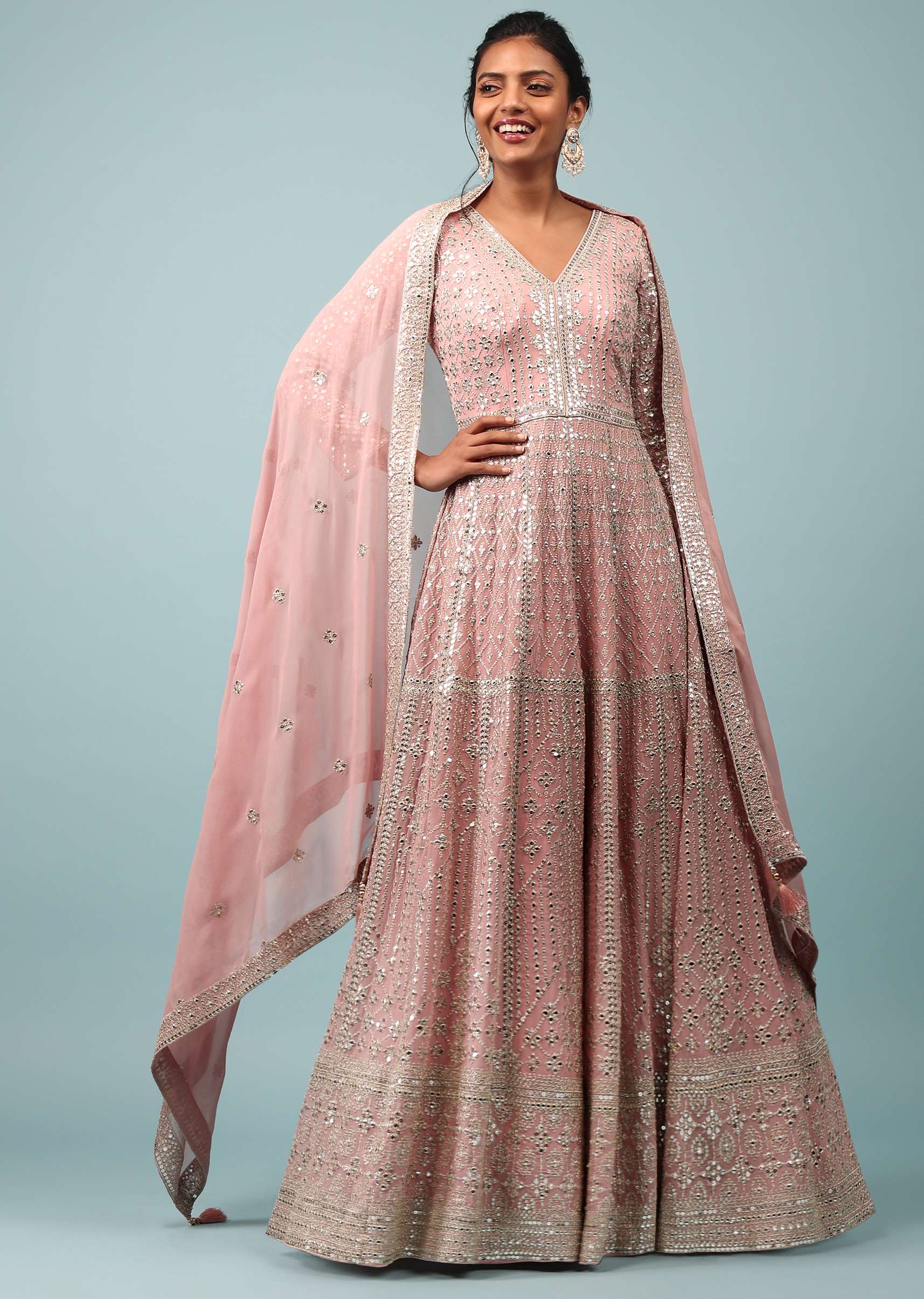 Buy Chintz Rose Pink Georgette Embroidered Anarkali Suit KALKI