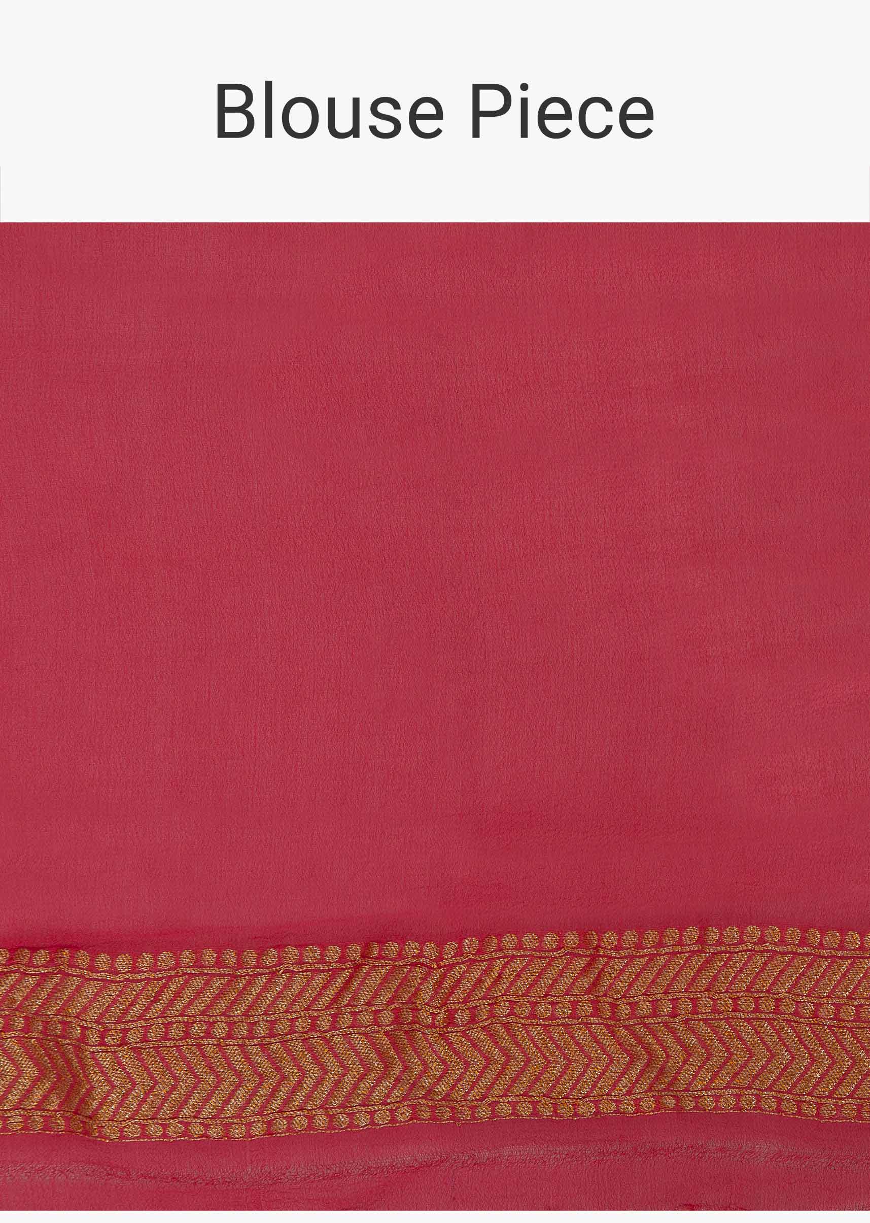 Dark peach georgette saree in weaved butti and border