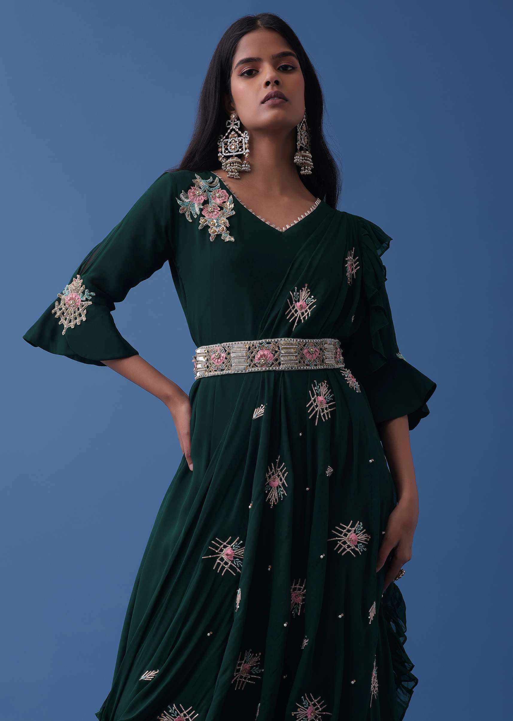 Women Blue & Green Embroidered Dress main image 1
