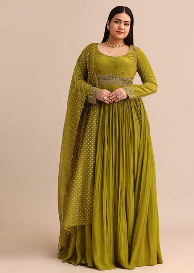 Moss Green Embroidered Anarakali Set
