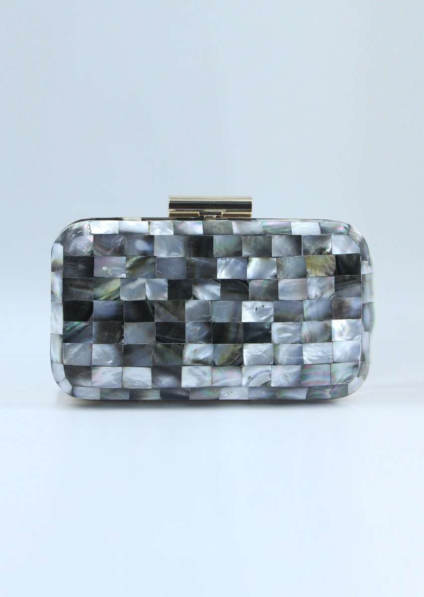 Grey shaded marble stone sling clutch