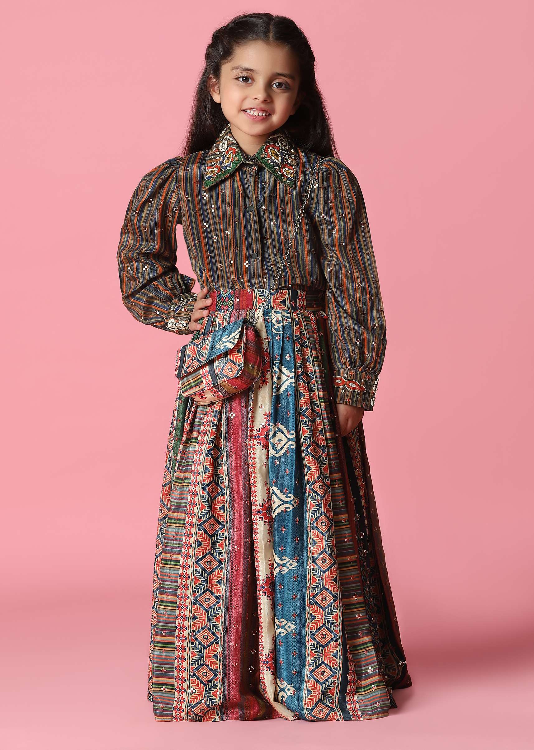 Kalki🐎 | Embroidered Bird Motif Pink Shirt & Pant Set
