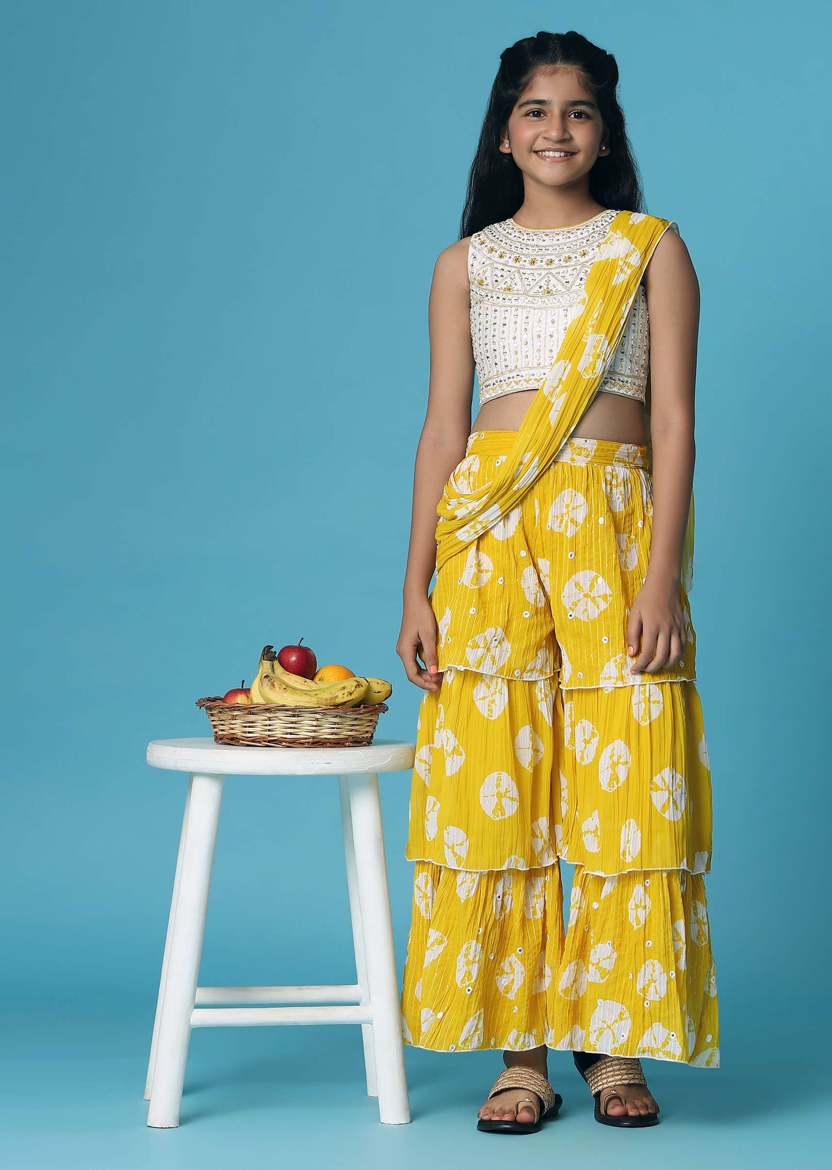 Girls Mustard Embellished Top With Palazzos main image 1