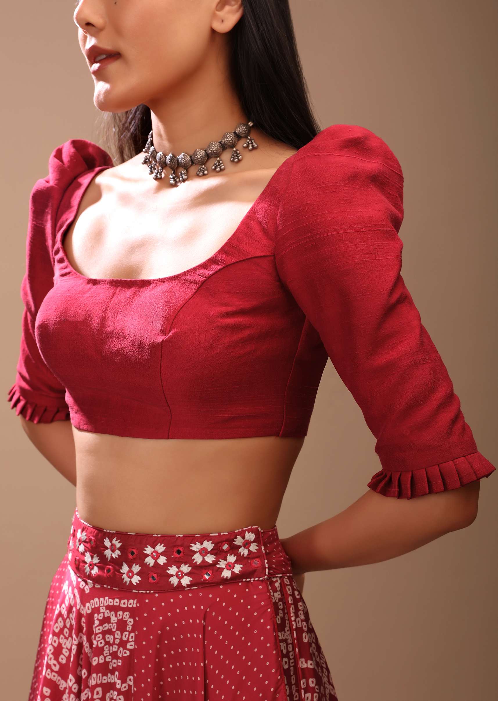 Lipstick red blouse by KALKI Fashion