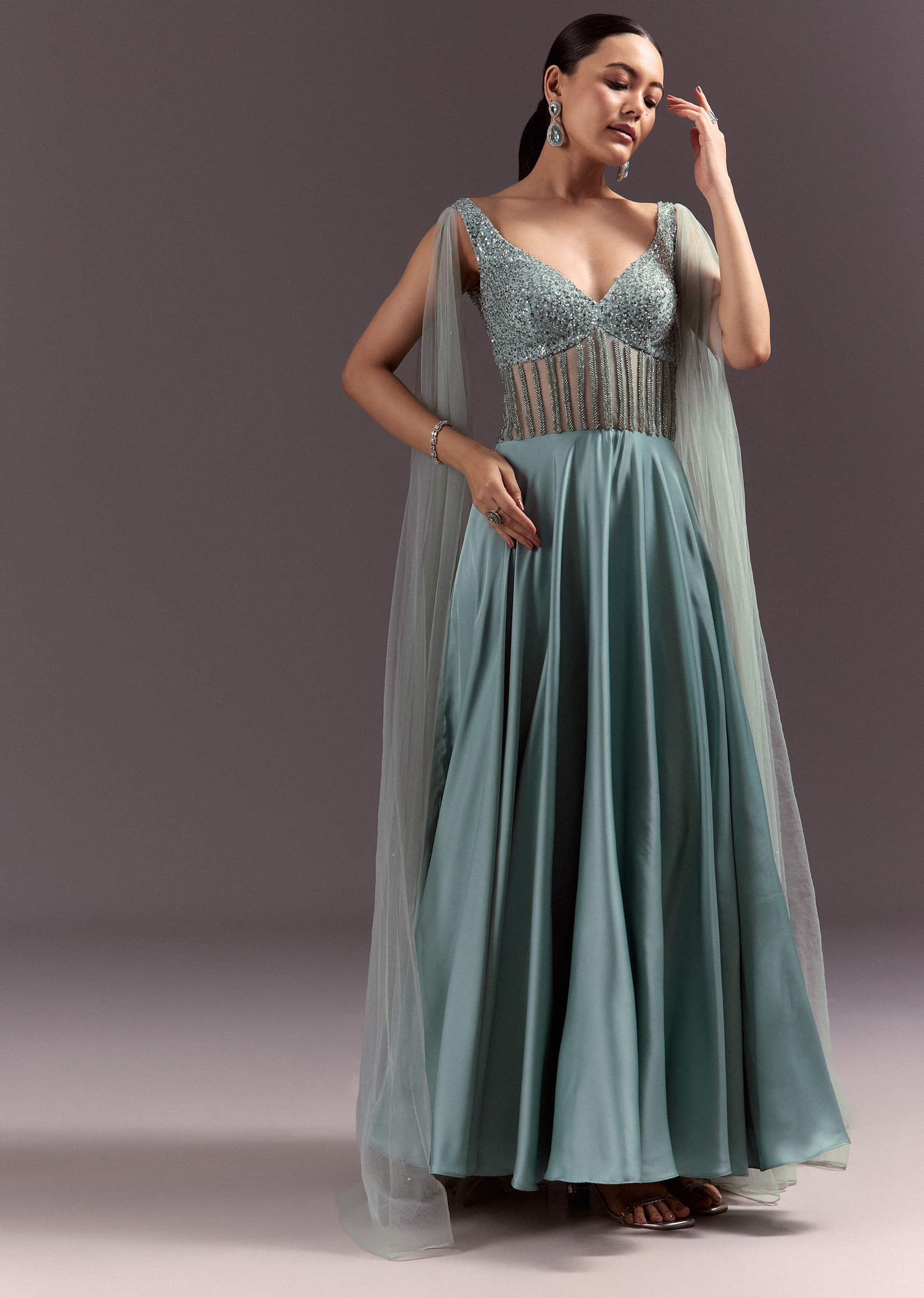 sachin and babi light blue dress Gowns | Long Evening Dresses