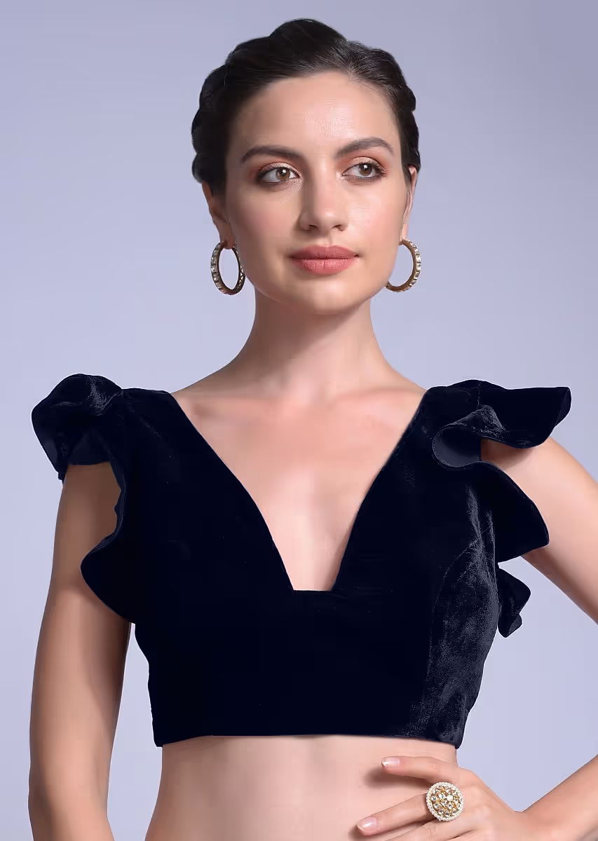 3020288 Navy Blue Ruched Sleeve Blouse main image 1