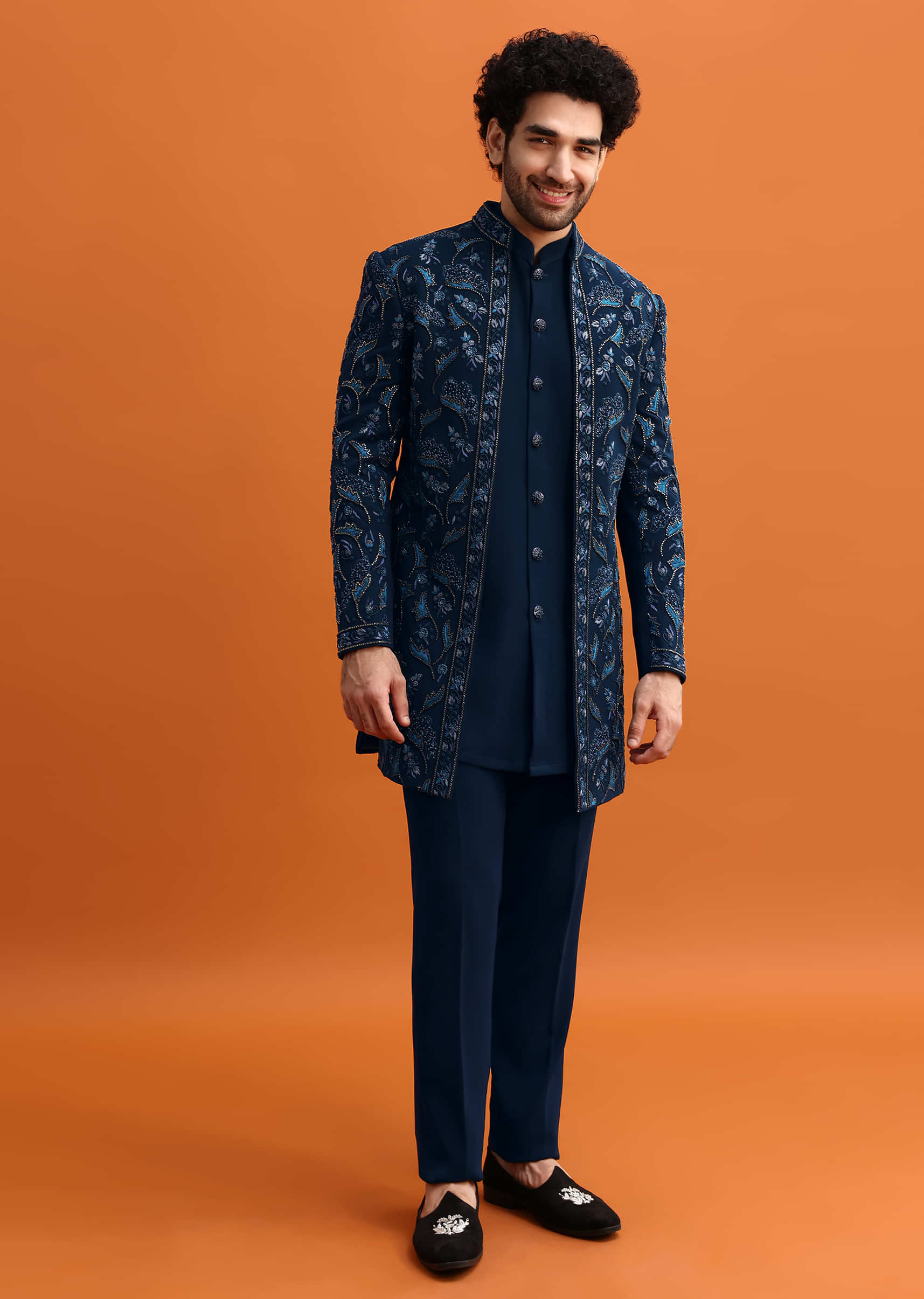 Majestic blue indowestern set