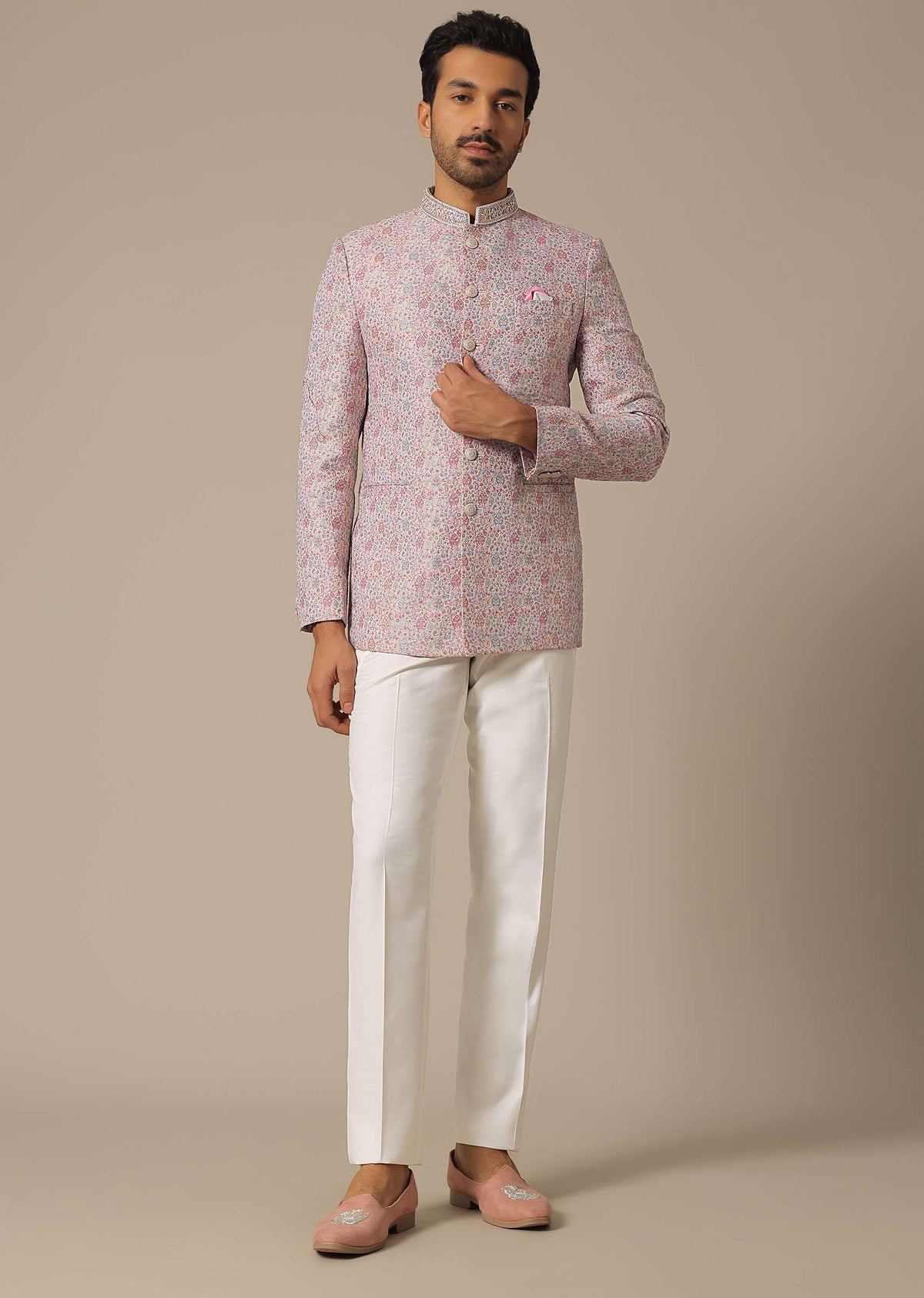 Pink printed jacquard fabric