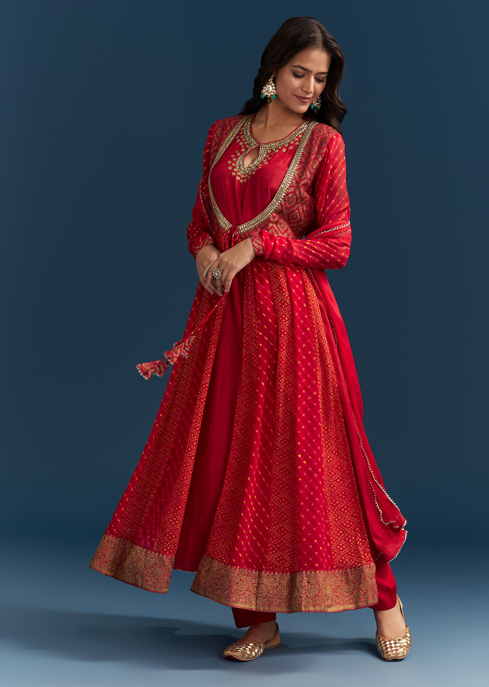 anarkali red dress Georgette Chikankari Work Red Anarkali Dress Red / M(38)