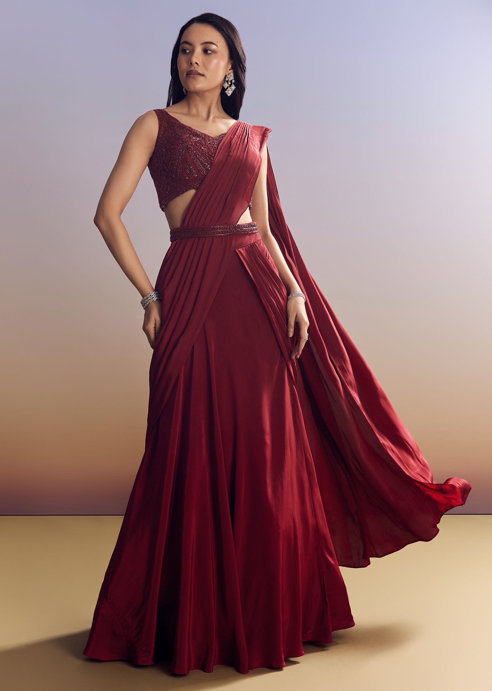 Buy Red Lehenga Set with Cut Dana Blouse Net Dupatta KALKI