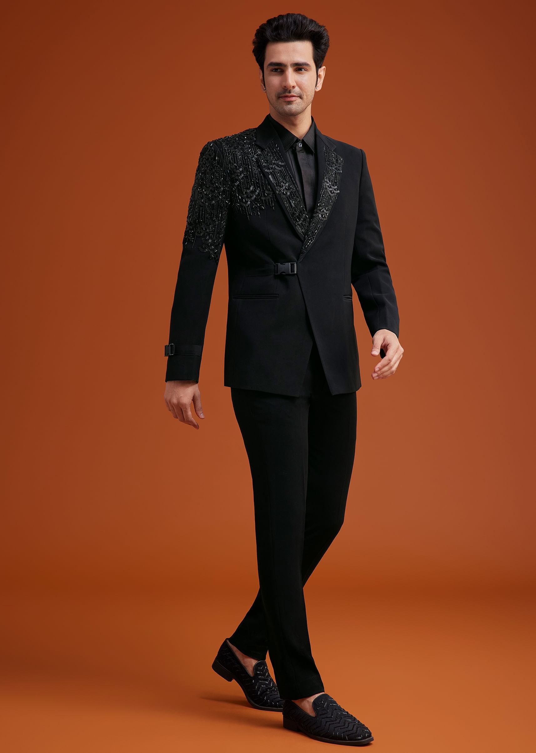 Black Tuxedo With Asymmetric Beaded Embellishments | Kalki Fashion