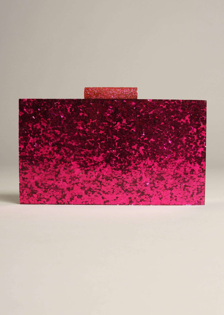 Magenta Pink Box Clutch With Shimmer Glitter All Over Online - Kalki Fashion