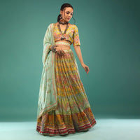 Multi-colored Jaipuri print lehenga in gotta Patti embroidery paired with the duoatta in gotta patti,sequins embroidery