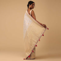 Ivory-White Saree In Tissue With Gold Zari Weave