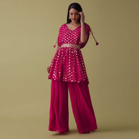 Rani Pink Palazzo Top Set In Georgette With Sequins Work