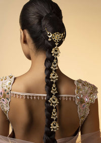 22K Gold Plated Kundan Braid Pin In Silver Alloy