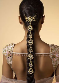 22K Gold Plated Kundan Braid Pin In Silver Alloy