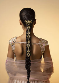 22K Gold Plated Kundan Braid Pin In Silver Alloy