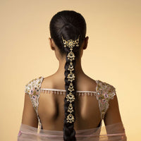 22K Gold Plated Kundan Braid Pin In Silver Alloy