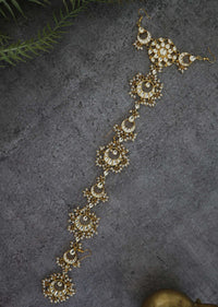 22K Gold Plated Kundan Braid Pin In Silver Alloy