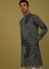 Charcoal Black Printed Linen Kurta