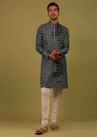 Charcoal Black Printed Linen Kurta