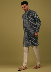 Charcoal Black Printed Linen Kurta