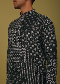 Charcoal Black Printed Linen Kurta