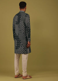 Charcoal Black Printed Linen Kurta