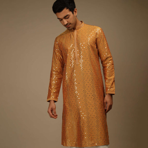 Topaz Kurta Set In Silk With Resham And Sequins Abla Embroidered Geometric Motifs