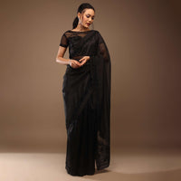 Black Organza Saree With Cut Dana Embroidery, Crafted In Tissue Organza