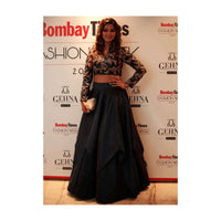 Mid night blue lehenga with embroidered crop top only on Kalki