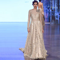 Ivory & Beige Cocktail Dress Adorned With Intricate Pearl Embroidery And 3D Flowers Online - Kalki Fashion