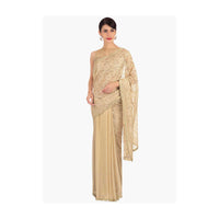 Half and half beige chantilly lace and chiffon saree