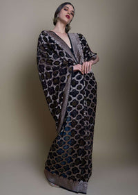 Bandhani printed black saree featured in moroccan motif only on kalki