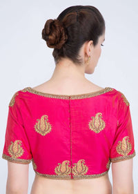 Rouge pink silk blouse in paisley butti only on kalki