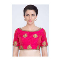 Rouge pink silk blouse in paisley butti only on kalki