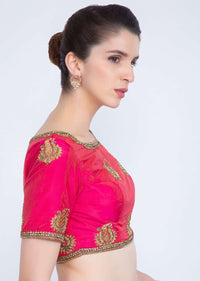 Rouge pink silk blouse in paisley butti only on kalki