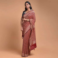 Apple Red Saree In Georgette With Bandhani Print And Weaved Checks Online - Kalki Fashion