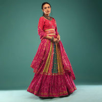 Multi-Colored Lehenga In Patola And Bandhani Print. Choli, Dupatta In Sequins,Cut Dana Embroidery