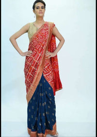 Half and half saree with crushed bandhani pallo only on kalki