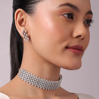 92.5 Sterling Silver Choker Belt with Faux Diamond Danglers