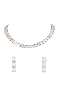 92.5 Sterling Silver Single Linear Choker Set with Faux Diamonds