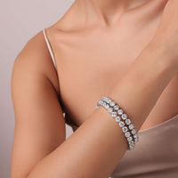 92.5 Sterling Silver Bangles With Studded Zirconia Set of 2