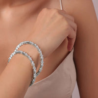 92.5 Sterling Silver Bangles With Studded Stones Set of 2