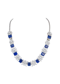 92.5 Sterling Silver Choker With Sapphire Blue Cubic Stones