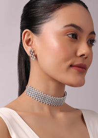 92.5 Sterling Silver Choker Belt with Faux Diamond Danglers