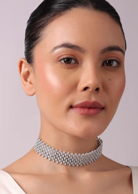 92.5 Sterling Silver Choker Belt with Faux Diamond Danglers