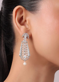 92.5 Sterling Silver Choker Set with Faux Diamonds And Pearl Drops