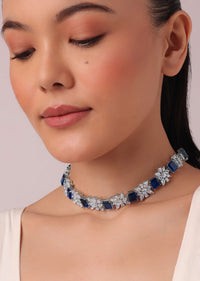 92.5 Sterling Silver Choker With Sapphire Blue Cubic Stones